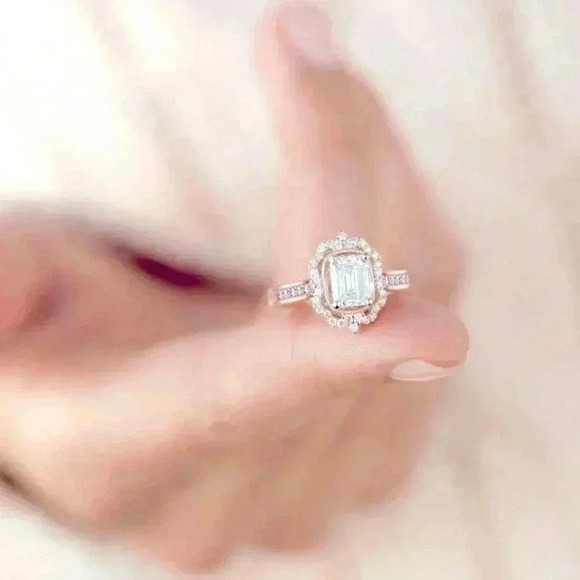 Gorgeous Bridgerton Regency Era Look 14k Rose Gold Over Silver Diamond Ring - Picture 2 of 5